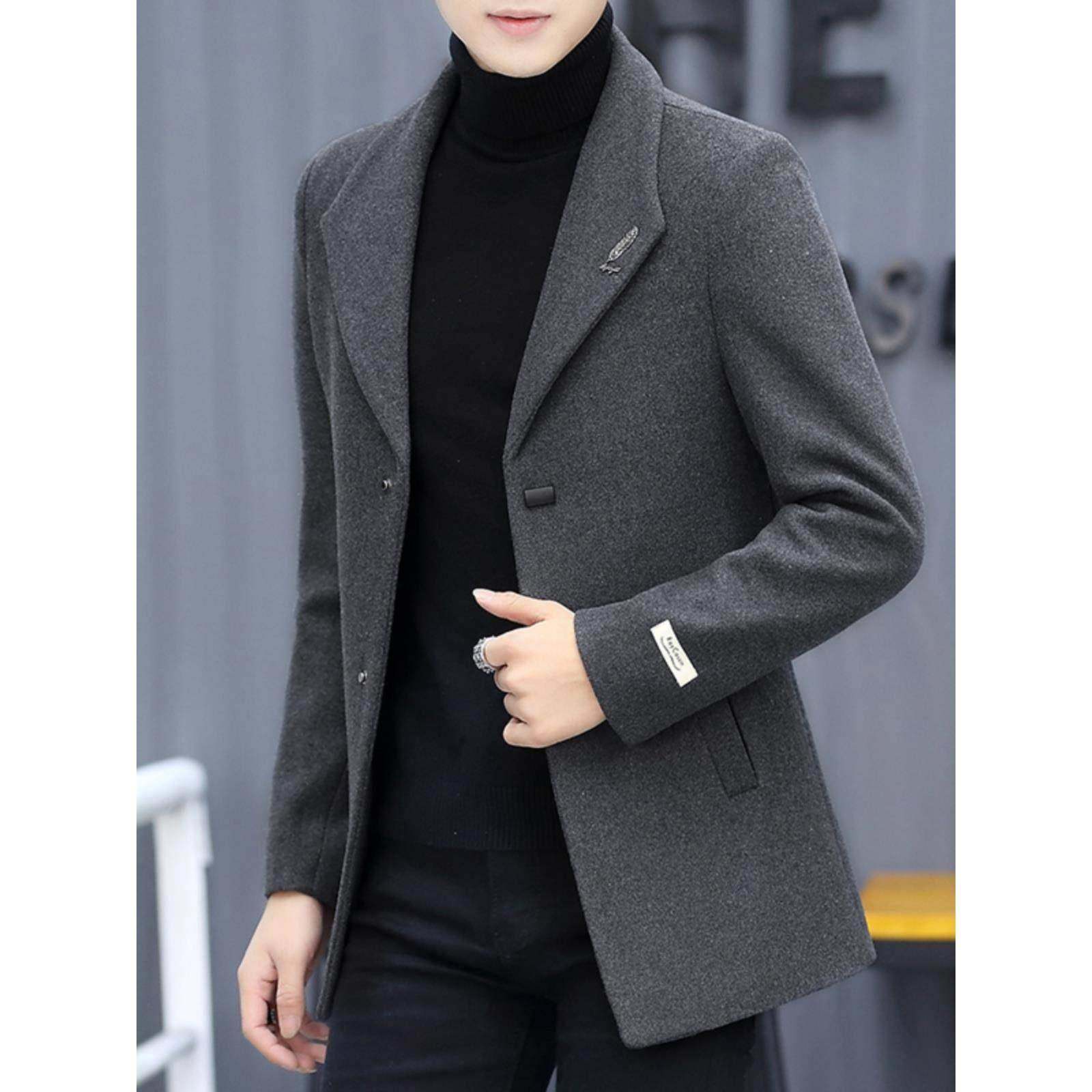 羊绒大衣男秋冬季高端加绒加厚短款韩版修身西装男士羊毛呢子外套