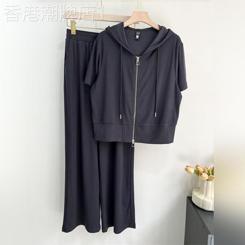 潮牌夏季短袖运动服套装休闲T恤两件套2026新款中老年女装两件套