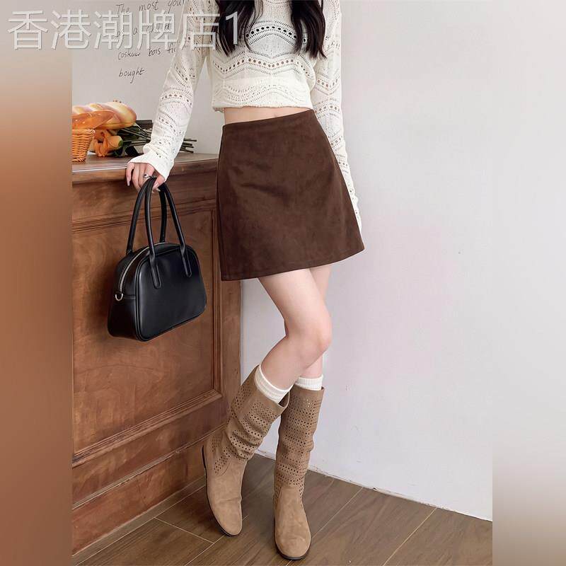 潮牌复古高腰短裙裤女2026春秋新款美拉德咖色半身裙a字包臀半裙