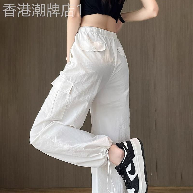 潮牌白色工装裤女2026夏季薄款高腰显瘦束脚阔腿裤美式速干运动裤