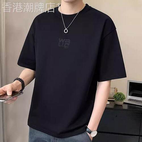 MK宽松重磅短袖T恤男夏季新款高端大码圆领休闲棉质男士上衣潮