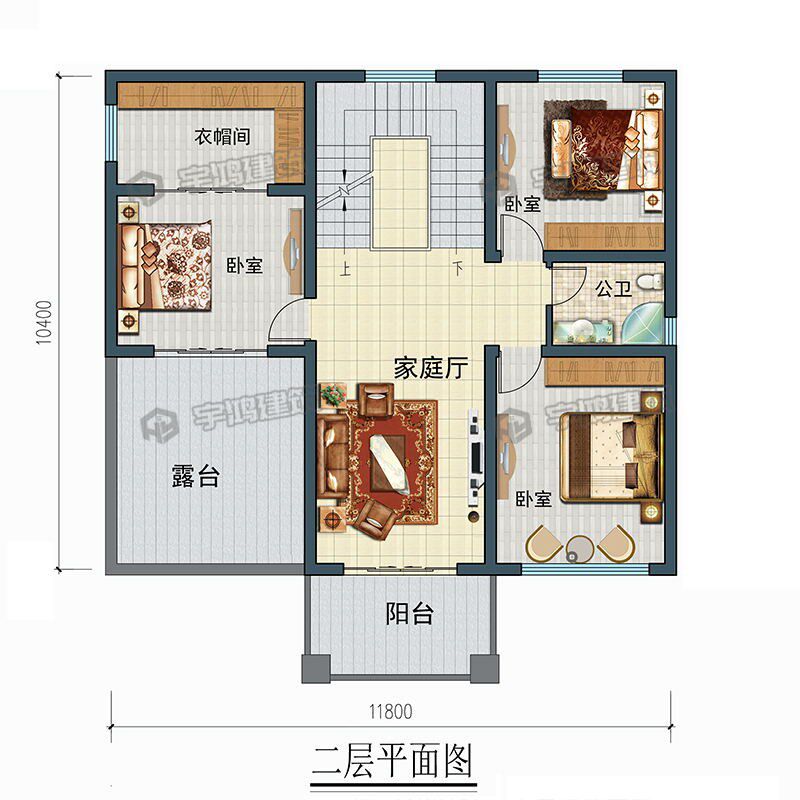宇鸿欧式二层别墅设计图纸房子新农村自建房小户型乡村效果图全套