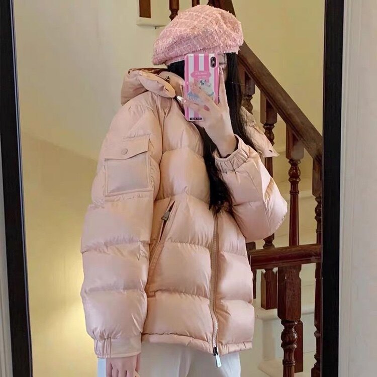 联名伦蒙口粉色羽绒服女款玛雅maya冬新款连帽宽松加厚保暖外套