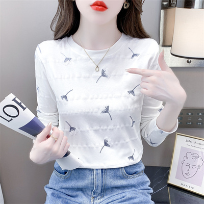 春秋修身百搭圆领打底衫长袖t恤