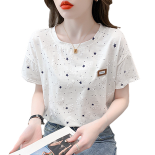 纯棉印花t恤女短袖夏装2026年新款宽松印花设计感百搭体恤上衣潮
