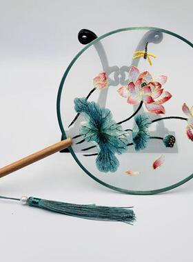 苏州刺绣扇绣花荷花团扇中国风