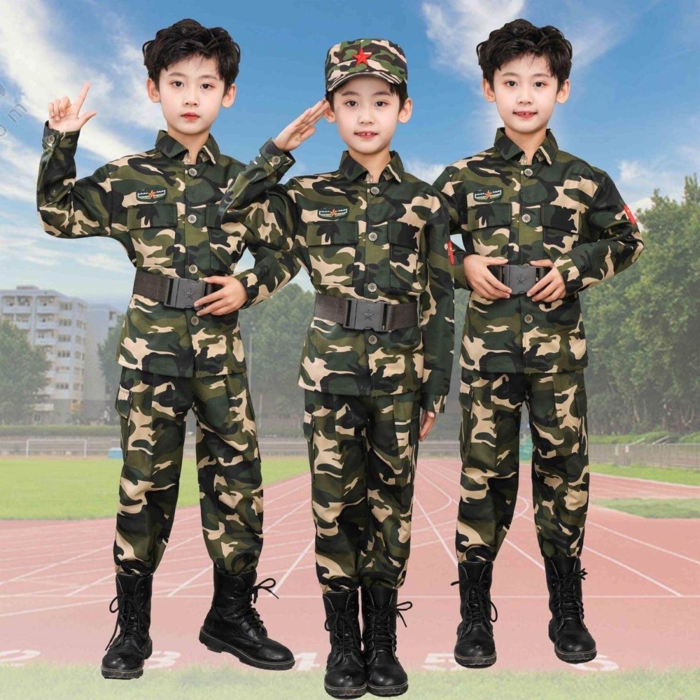 儿童迷彩服中小学生男女童套装军训训练服幼儿园集体演出服春夏款
