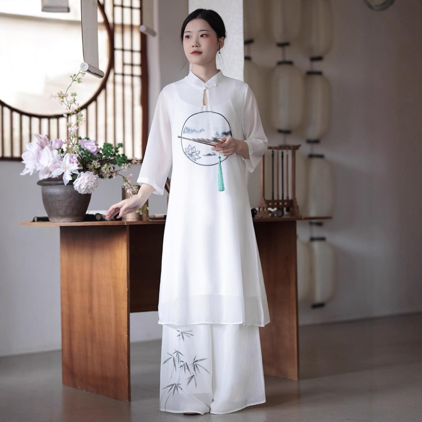 中国风女装中长款宽松雪纺上衣夏