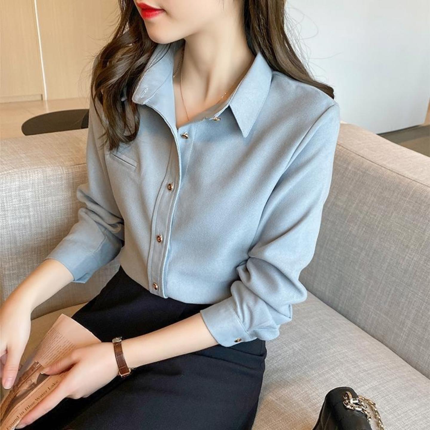 加厚磨毛衬衫女士秋冬款职业百搭