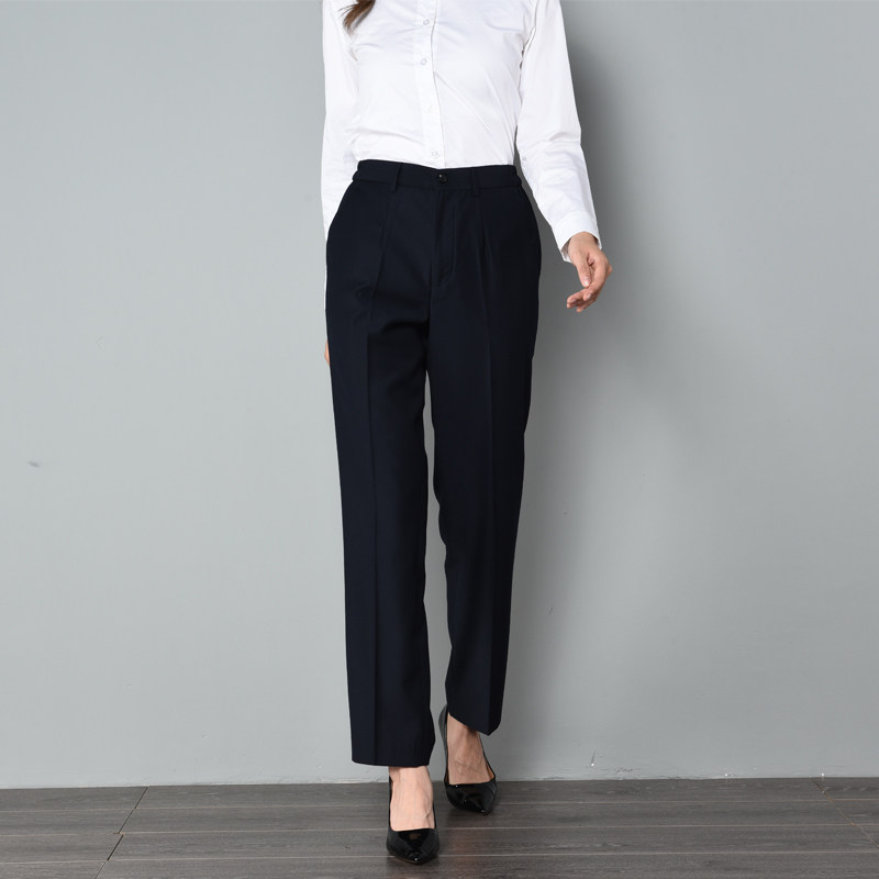直筒黑色西装裤女秋冬移动税务工作九分大码4S店职业藏青工装