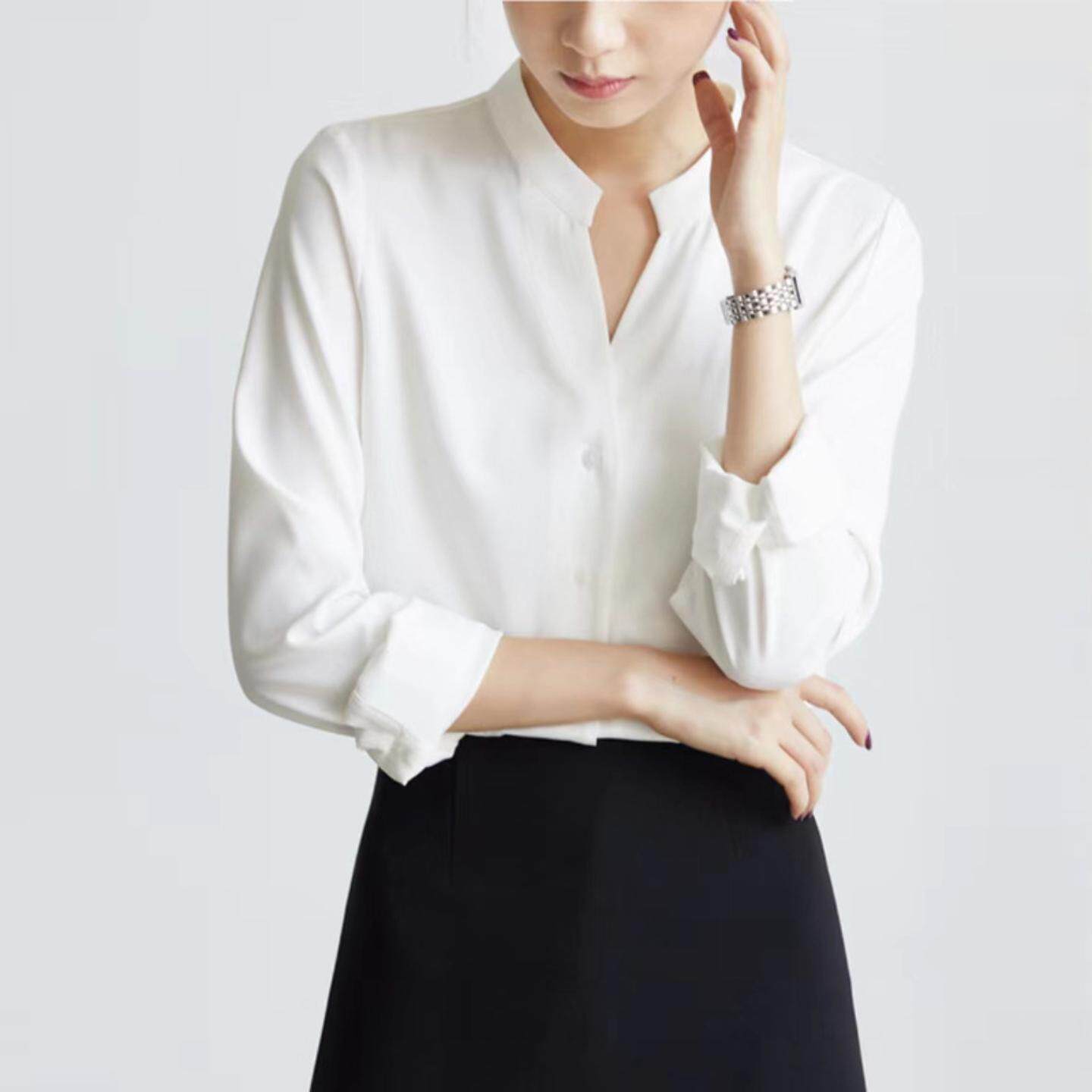 白衬衫女春秋装打底立领上衣气质