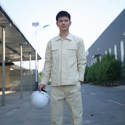 厂供米白色帆布电焊服加厚耐磨