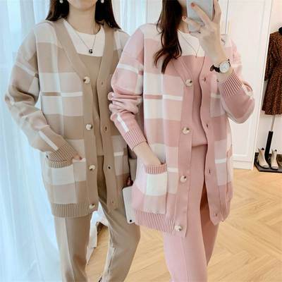 2022Autumn winter leisure suit women Knitted three piece set