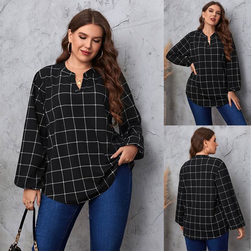 plus size retro women plaid shirts 200斤大码女士复古格子衬衣