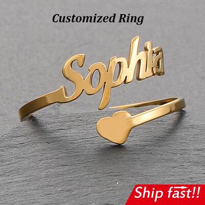 personalized men women customized ring letter gift name chic