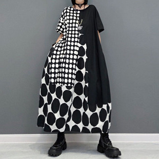 跨境好质量2023夏装新款时尚连衣裙韩版大码波点宽松显瘦休闲长裙