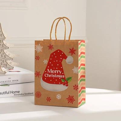 12pcs Christmas Gift Bag with Handles Kraft Paper Bags Santa