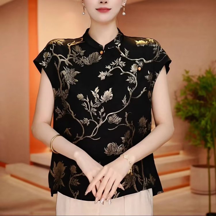 夏天妈妈春短袖t恤上衣2025新款中老年女春夏季洋气雪纺小衫上衣