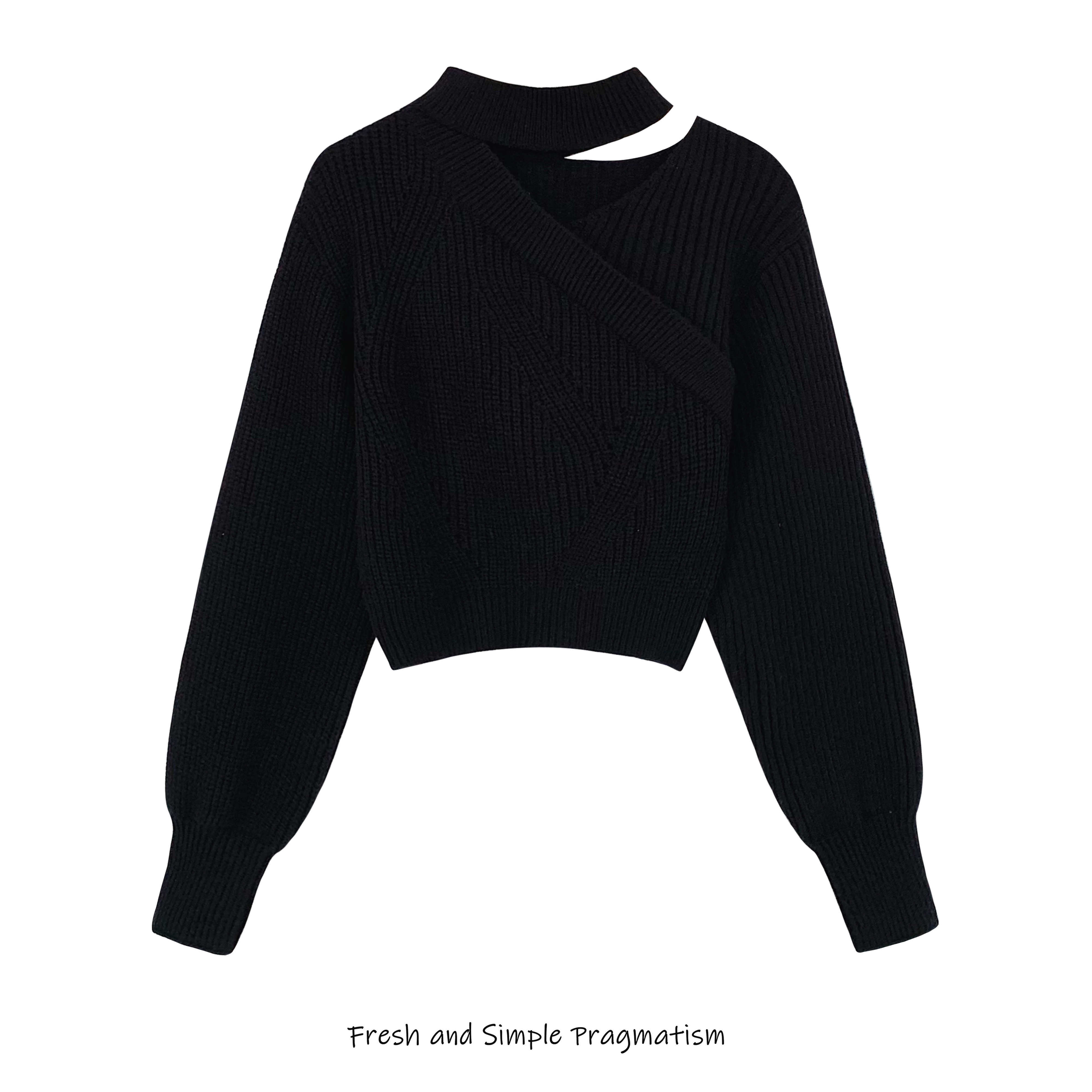 여성 의류 봄 가을 크리스마스 레드 홀터넥 넥 스웨터 디자인 틈새 세련된 중공 니트 탑의 카운터 제거