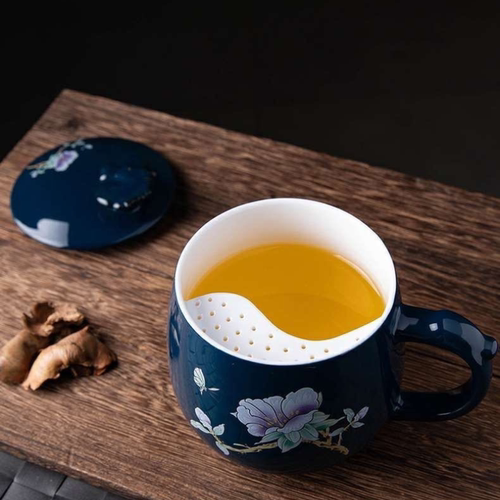 陶瓷茶水分离自动过滤带茶隔一体式月牙杯水杯喝茶杯高档送礼