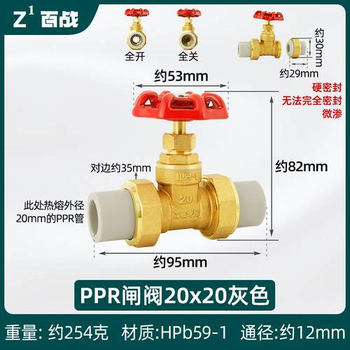 全铜闸阀ppr管PE管自来水管阀门开关4分20管6分25双活接1寸32热熔