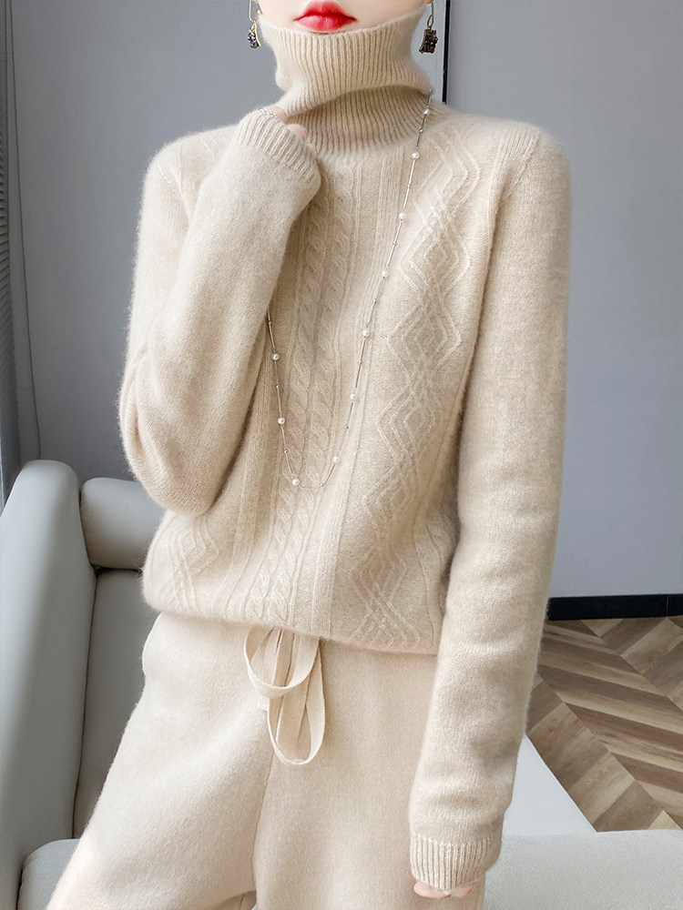 秋冬新款100%纯羊毛衫女堆堆领韩版毛衣百搭针织羊毛衫内搭打底衫