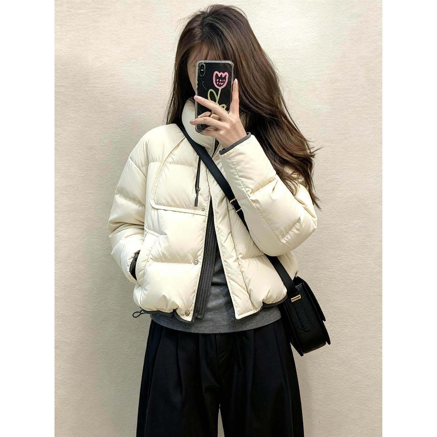 韩版复古撞色立领棉服外套女冬季2025巨好看的加厚短款面包服棉袄