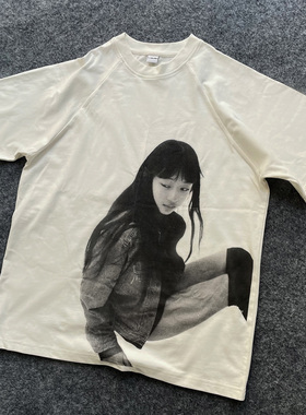 正品 24ss“栗山千明”photo人像复古印花宽松短袖T恤