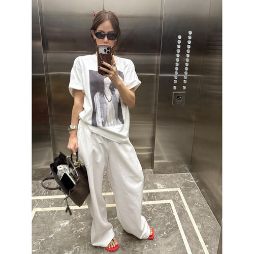 WXLSTUDIO 黑白朋克 圆领宽松印花100%棉短袖T恤女春夏体恤上衣