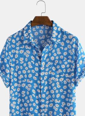 2023夏季新款欧美大码男士碎花短袖衬衣潮流ins衬衫Men Shirts