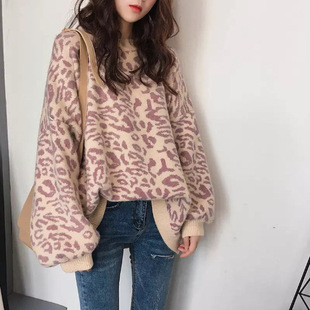 2026 women clothes秋装新款豹纹毛衣女套头韩版宽松慵懒风网红小