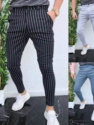 men pant爆款2023欧美潮流休闲裤男士小脚裤宽松休闲大码条纹长裤