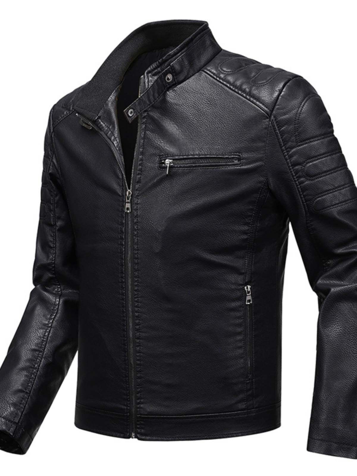 2023秋冬薄款修身外套男士潮流机车服大码立领皮夹克Men jackets