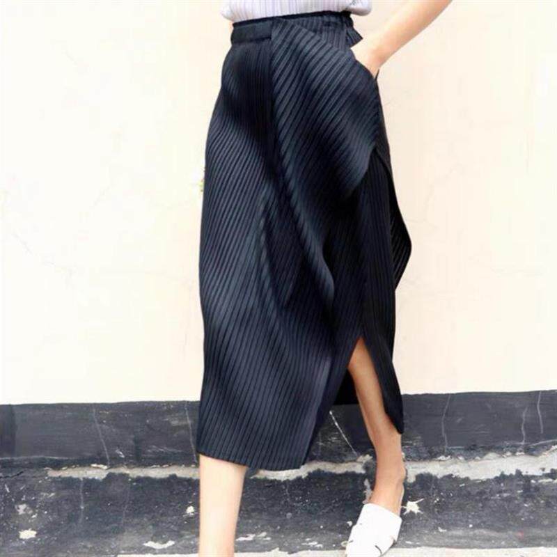 2026新款三宅风褶皱黑色a字裙中长款不规则设计百褶半身裙子夏季