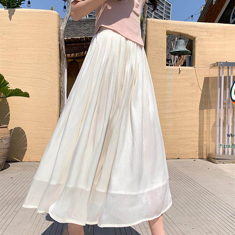 白色流光半身裙女2026新款夏季高腰a字裙半裙垂坠感长裙子网纱裙