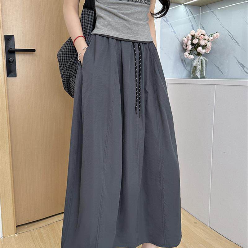 灰色工装半身裙女2026新款夏季薄款高腰a字长裙山本裙伞裙大摆裙
