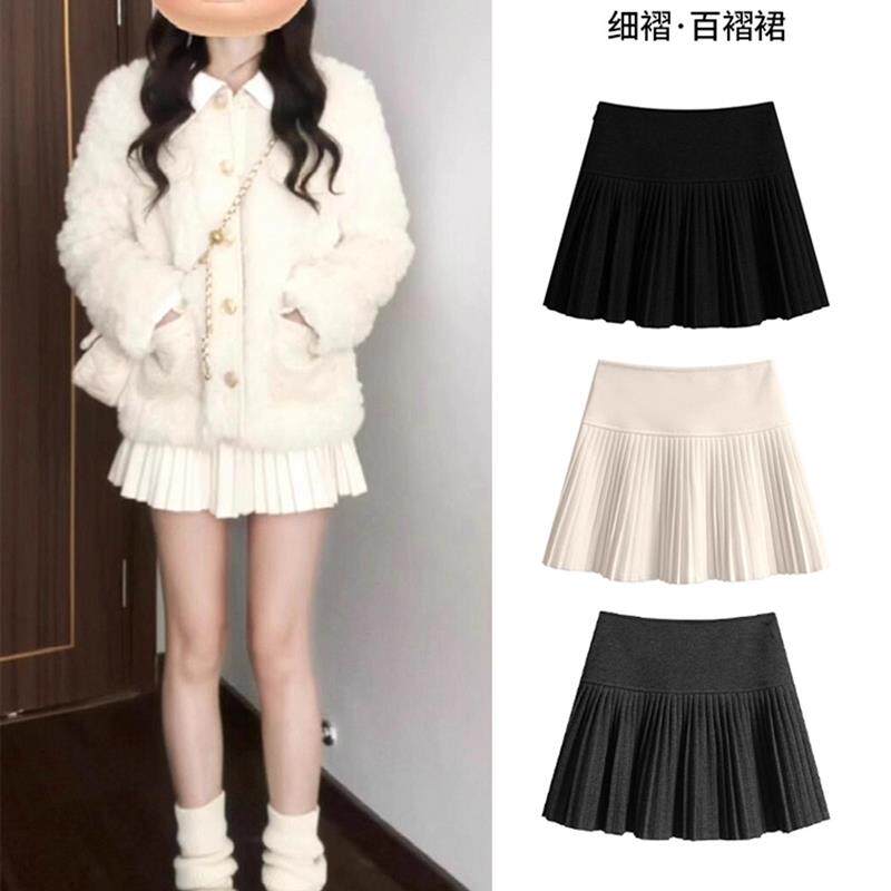 毛呢百褶裙女秋冬2026新款加厚小个子高腰显瘦a字半身裙jk短裙子