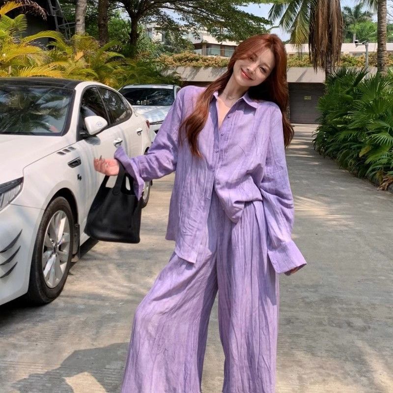 Plus Size 150kg Lazy and Fashionable Age-Reducing Suit for Women in Spring, Autumn and Summer, Thin Style for Fat Girls, Relaxed Shirt and Casual Pants