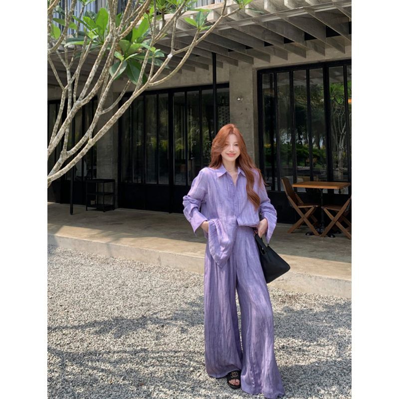 Plus Size 150kg Lazy and Fashionable Age-Reducing Suit for Women in Spring, Autumn and Summer, Thin Style for Fat Girls, Relaxed Shirt and Casual Pants