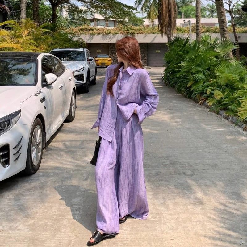 Plus Size 150kg Lazy and Fashionable Age-Reducing Suit for Women in Spring, Autumn and Summer, Thin Style for Fat Girls, Relaxed Shirt and Casual Pants