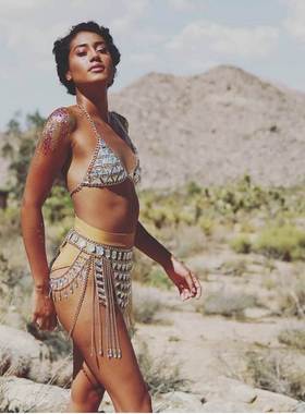 欧美跨境热卖配饰 复古时尚亚克力文胸腰链 多层几何身体链套装