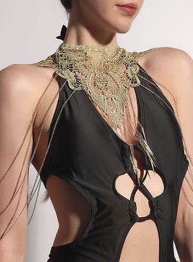 欧美风跨境饰品女项链蕾丝假领子性感多层吊坠流苏身体链热销配饰