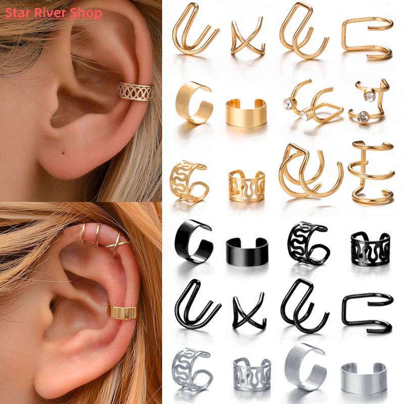 12pcs Bohemian Gold Color Ear Cuffs Leaf Clip Earrings For W