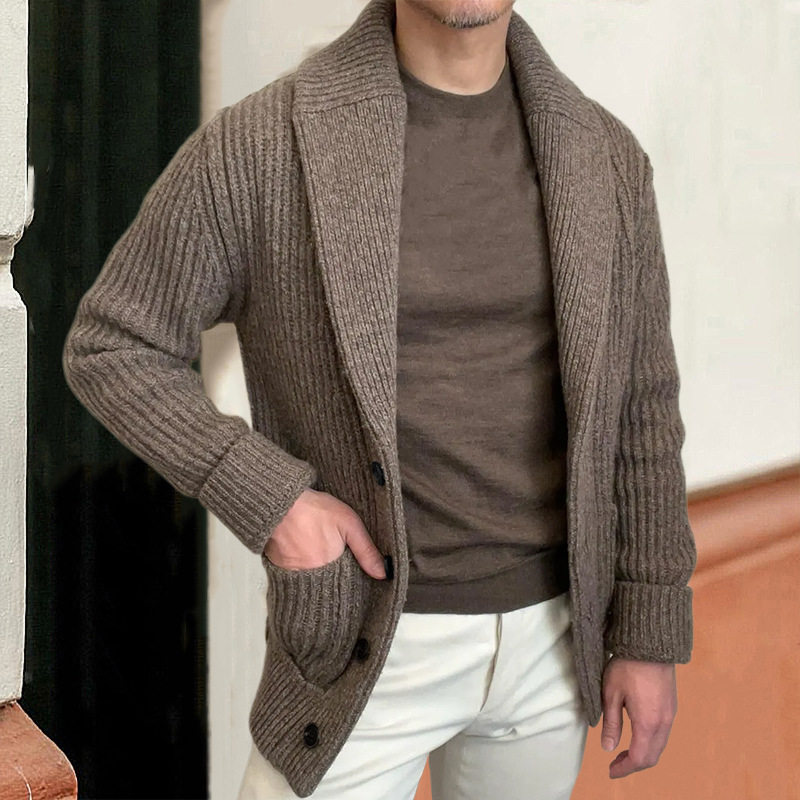 men clothes欧美针织开衫翻领长袖毛衣外套跨境复古时尚大码男装