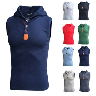 men clothes潮流个性休闲夏季新品多色系连帽男款休闲韩版背心91