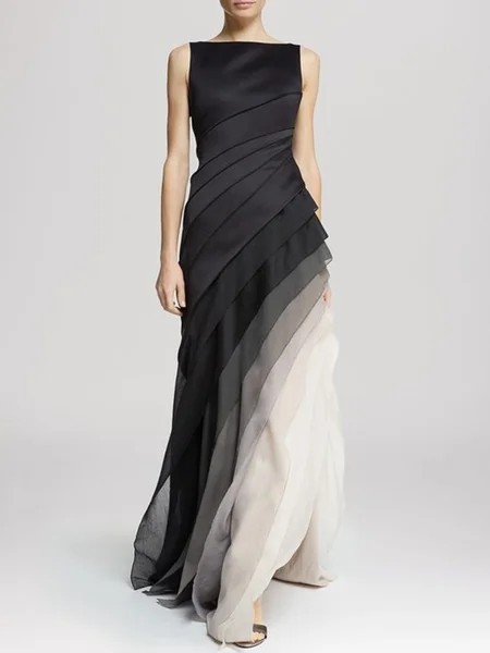 欧美礼服高腰长裙纯色黑色气质礼服Ladies elegant evening dress