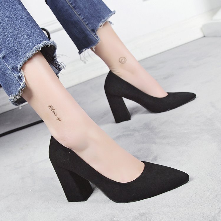 shoeswomen黑色正装粗跟