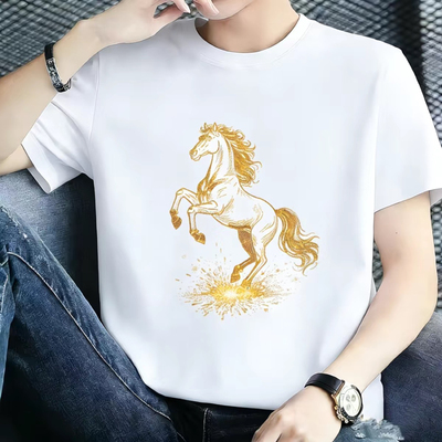 重磅纯棉2026马到功成潮流马年红色短袖男士本命年印花男装半袖