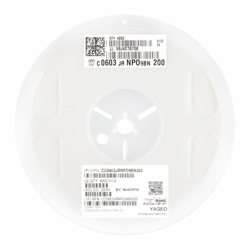 原装 0603贴片电容 20pF(200) 5% 50V NP0 CC0603JRNPO9BN200