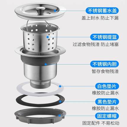 厨房洗菜盆下水管不锈钢下水器洗碗槽水池水槽塞子排水管配件大全